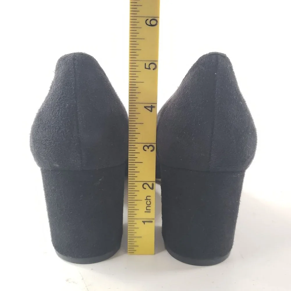 Kate Spade Kiltie Block Heel Pumps Sz 10 Black Suede Slip On Dressy Bow Heels - Picture 5 of 12